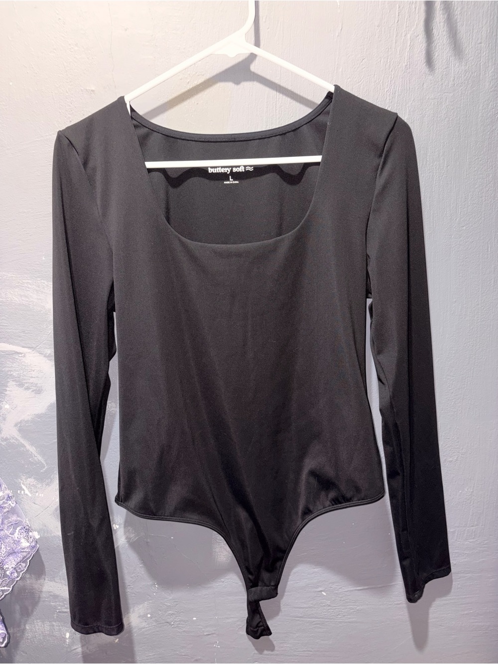 Buttery Soft Black Long-Sleeve Scoop Neck Bodysuit